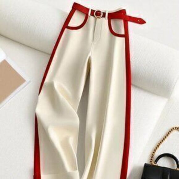 Pants - Red Casual Women's Loose Elegant Wide Leg Pants